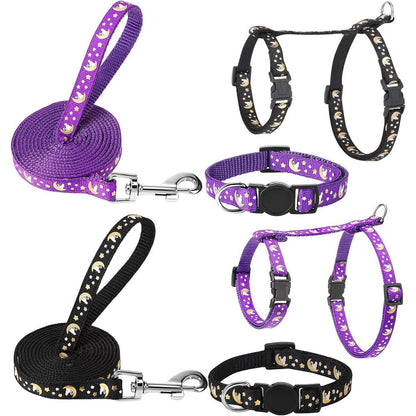 Guiqulai Two Pack Cat Harness And Leash With Collar Set Escape Proof Adjustable Glow In The Dark Walking Vest For Small And Medium Cats Black And P...