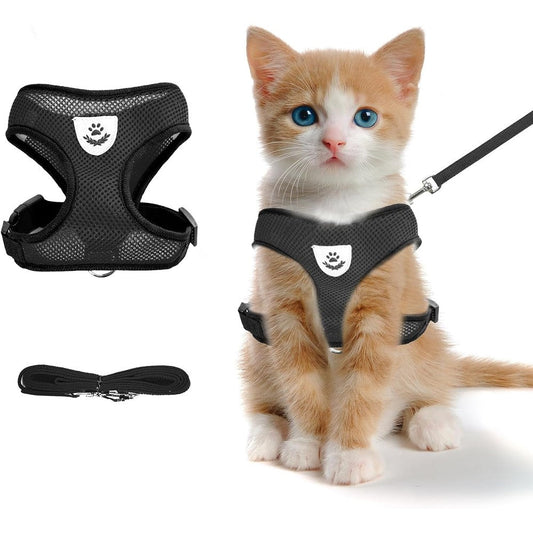 SALFSE Shudyear Summer Cat Chest Harness And Leash Set Anti Escape Adjustable Soft Mesh Vest For All Cat Types Black Size Small