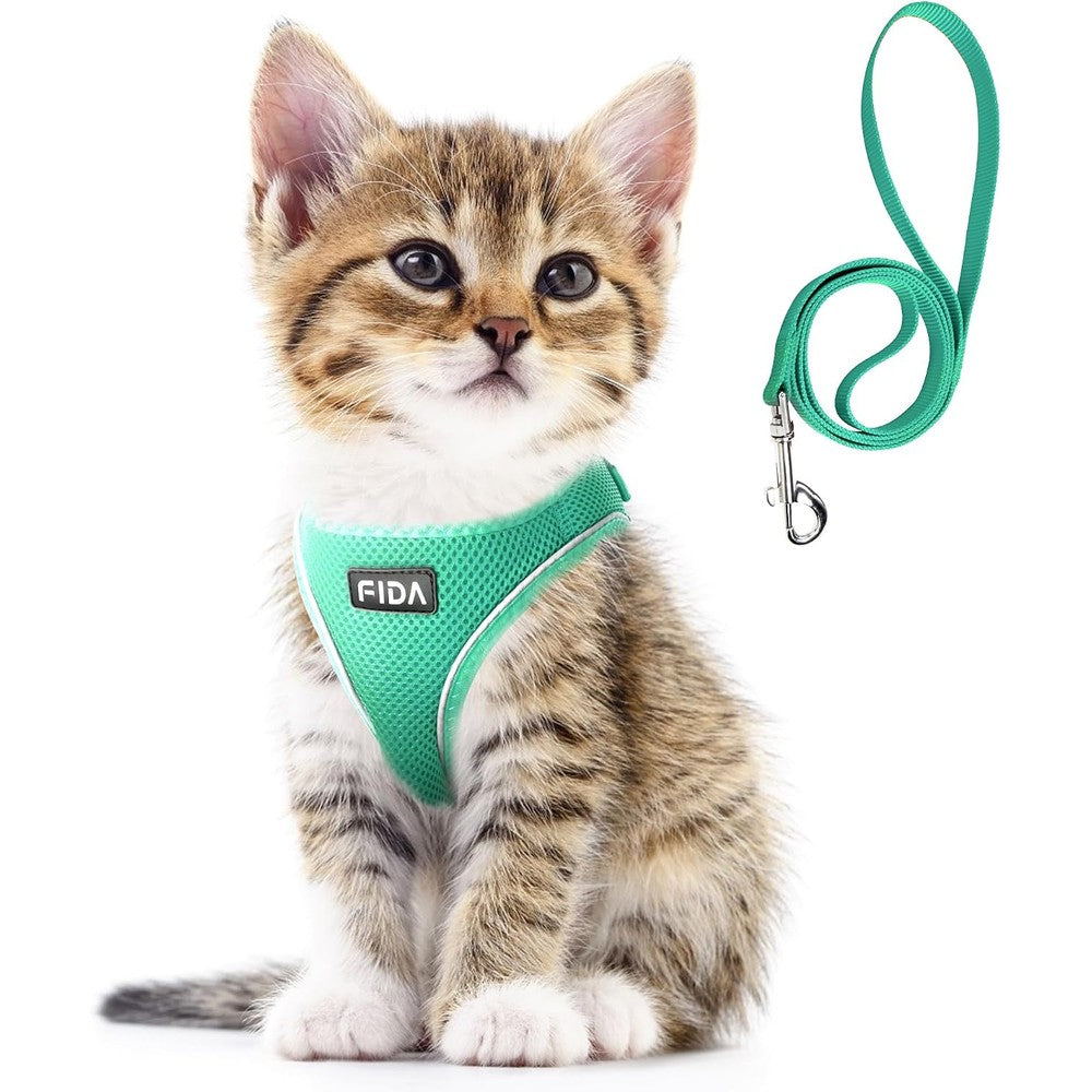 Fida Cat Harness And Leash Set For Walking Kitten And Puppy Escape Proof Breathable Soft Mesh Adjustable Reflective Step In Vest Green Size Triple ...
