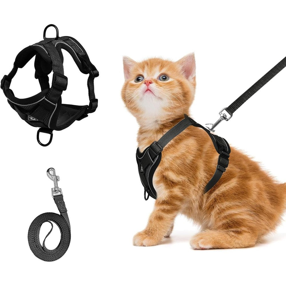 Shudyear Cat Chest Harness and Leash Set Adjustable Anti Escape Soft Mesh Cat Vest for Walking Outdoor Black Size Small Breathable Lightweight Vest
