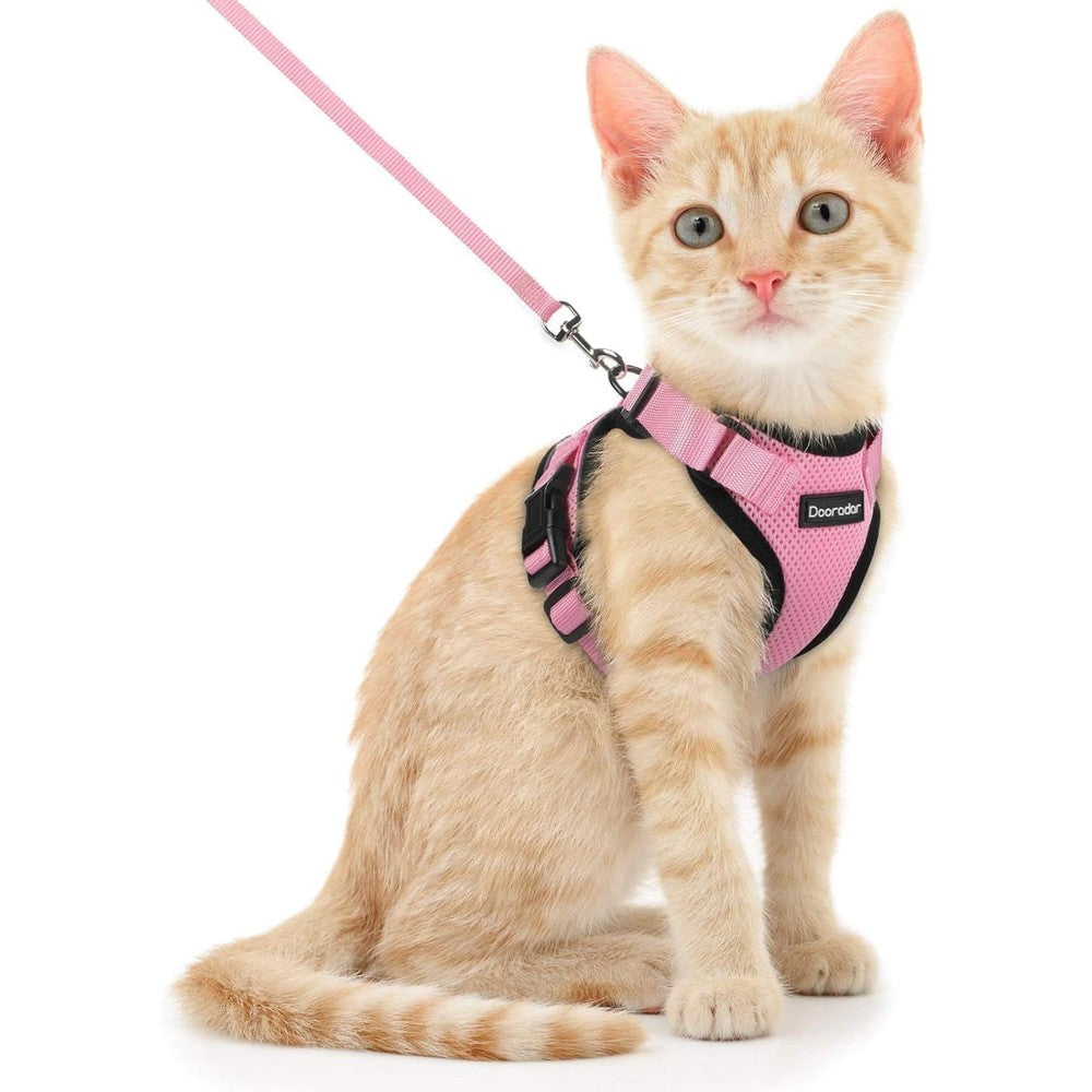 Dooradar Cat Harness And Leash Set Escape Proof Adjustable Kitten Vest Soft Breathable Mesh Jacket With Reflective Strips Pink Extra Small