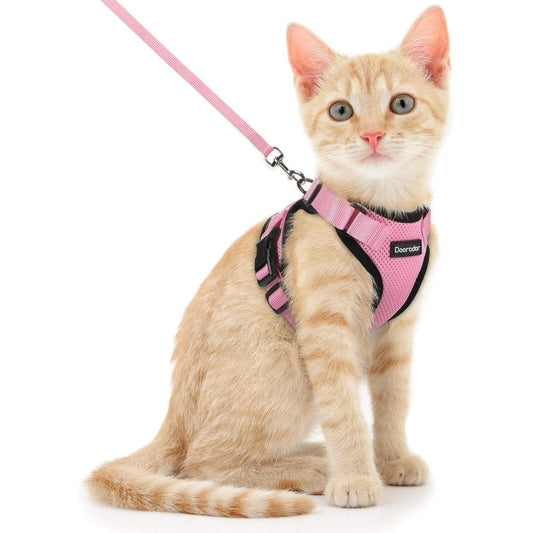 Dooradar Cat Harness And Leash Set Escape Proof Adjustable Kitten Vest Soft Breathable Mesh Jacket With Reflective Strips Pink Extra Small