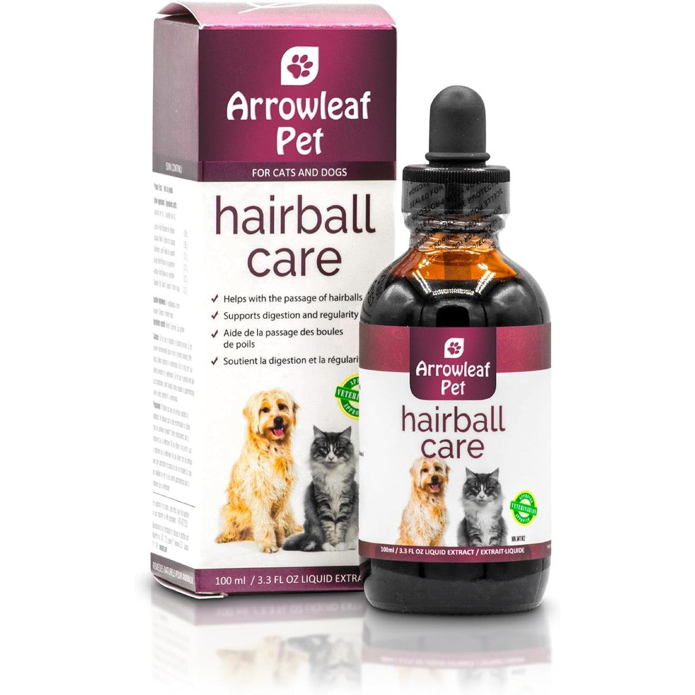 Arrowleaf Pet Hairball Care digestive support tincture bottle front view for pet health.