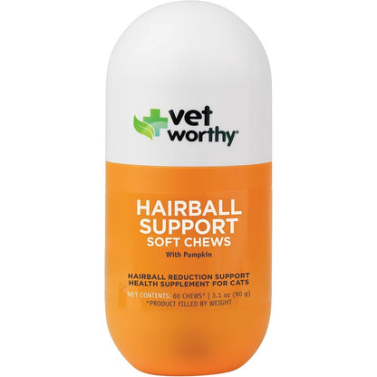 Vet Worthy Cat Hairball Remedy soft chews front container view for daily digestive support