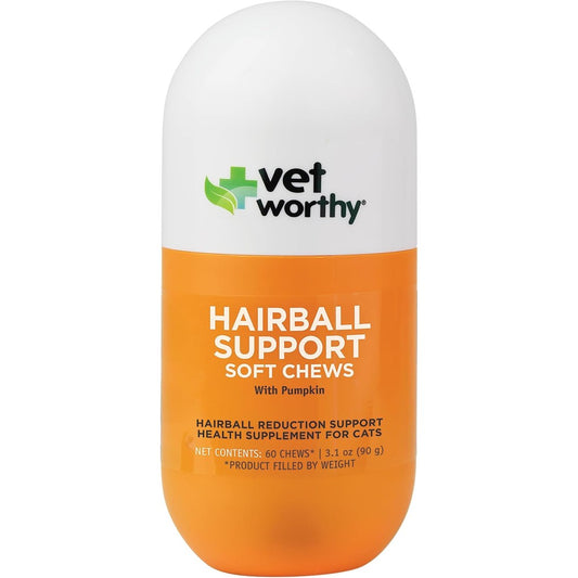 Vet Worthy Cat Hairball Remedy soft chews front container view for daily digestive support