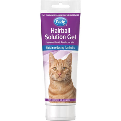 PetAg Hairball Solution Gel Supplement for Cats 3.5 ounce tube front view