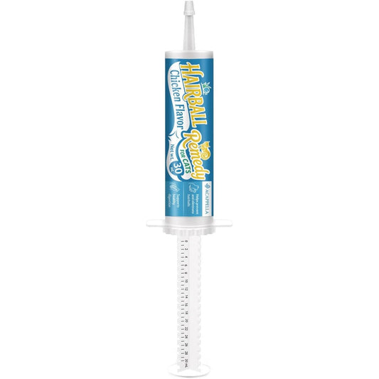 ACAPPELLA Chicken Flavor Cat Hairball Remedy 30 milliliter syringe front view packaging