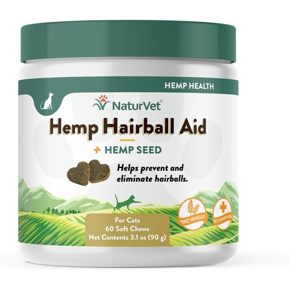NaturVet hemp hairball aid cat supplement front view jar