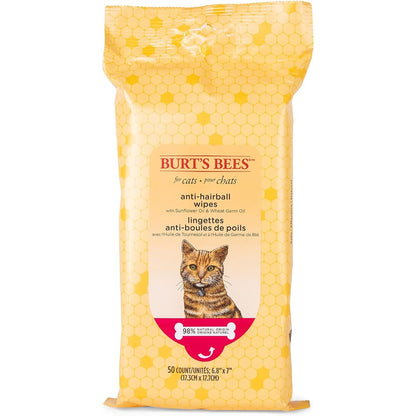 Burt's Bees for Pets Anti-Hairball Wipes for Cats 50 count pack front view