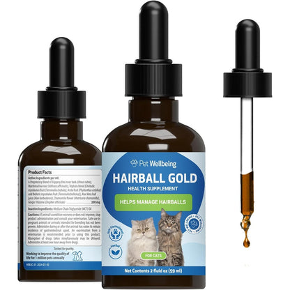 Pet Wellbeing Hairball Gold for Cats bottle front view natural hairball remedy