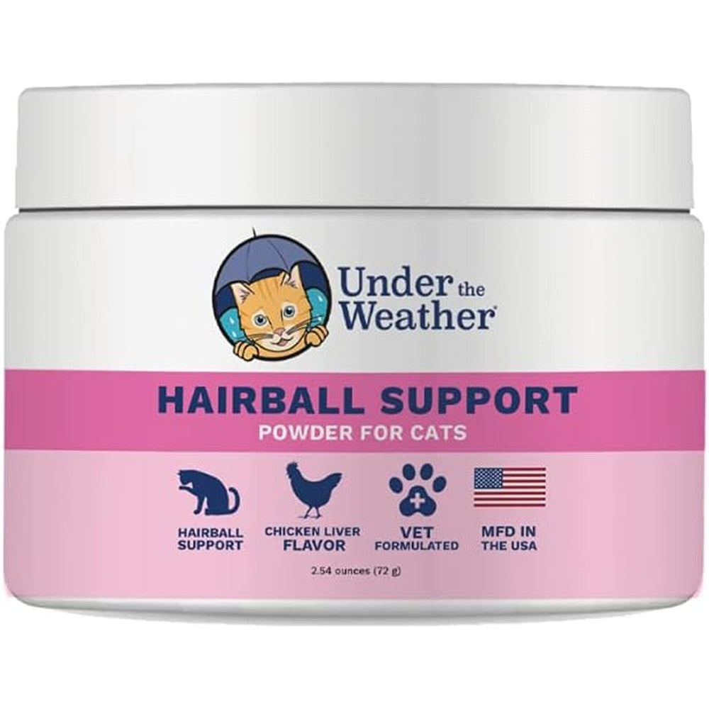 Under the Weather Hairball Support Powder front view jar for cat digestive wellness