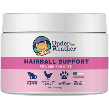 Under the Weather Hairball Support Powder front view jar for cat digestive wellness