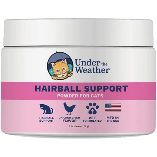 Under the Weather Hairball Support Powder front view jar for cat digestive wellness