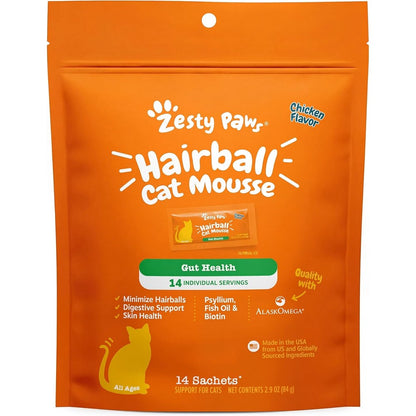 Zesty Paws Hairball Cat Mousse front view packaging of imported cat supplements in India