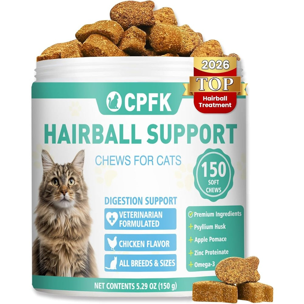 CPFK cat hairball remedy treats 150 soft chews bottle front view