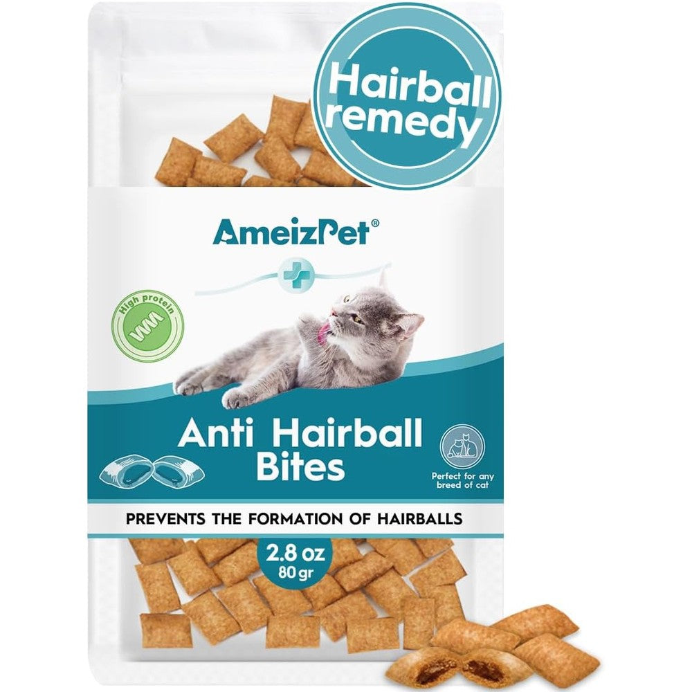 AmeizPet Anti Hairball Treats front packaging view for feline digestive health.