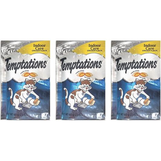 Temptations Indoor Care Chicken Flavor Cat Treats pack of three front view