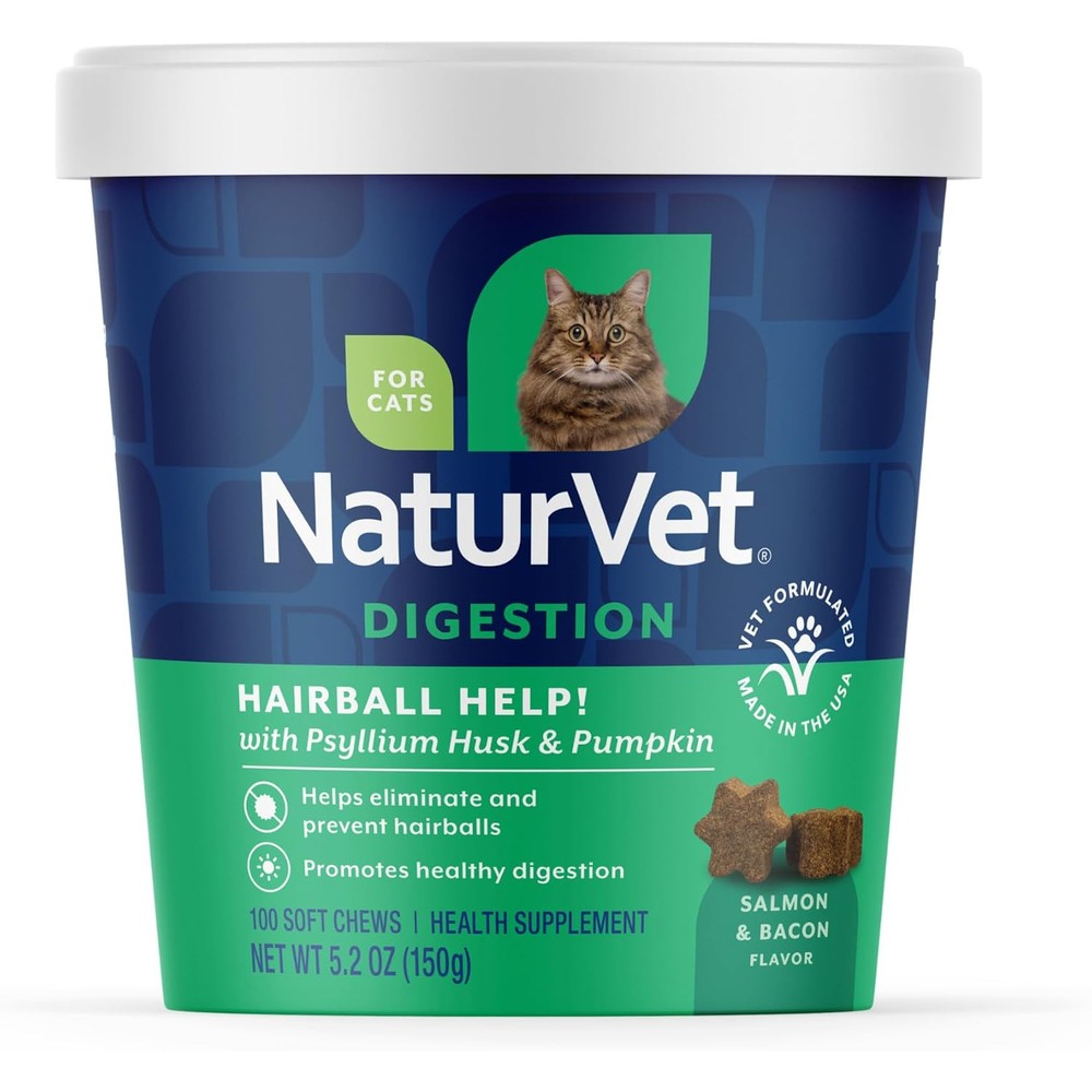 NaturVet Hairball Aid cat supplement front view container