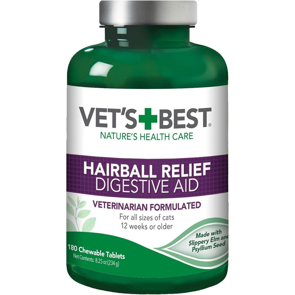Vet's Best Cat Hairball Relief Digestive Aid 180 chewable tablets front view