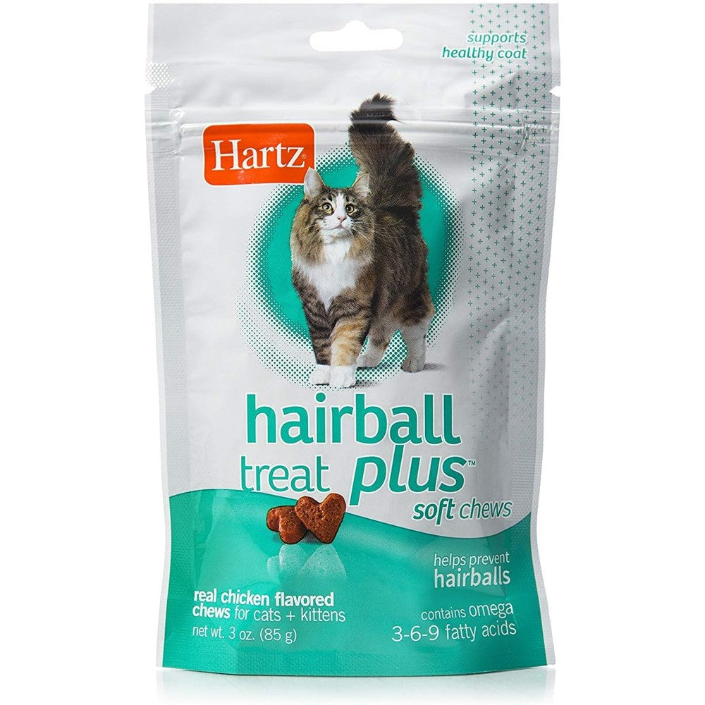 Hartz Hairball Remedy Plus Chicken Flavored Soft Chews front view packaging