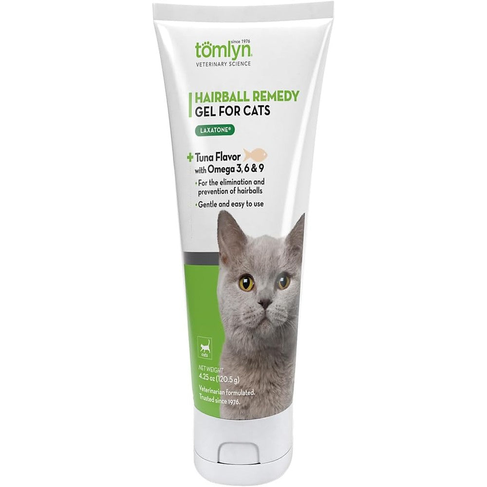 Tomlyn Laxatone tuna flavored hairball remedy gel front tube view