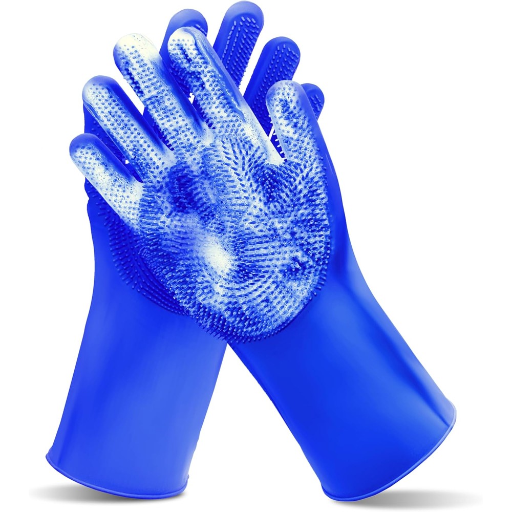 Maiiu Pet Grooming Gloves front view in dark blue silicone