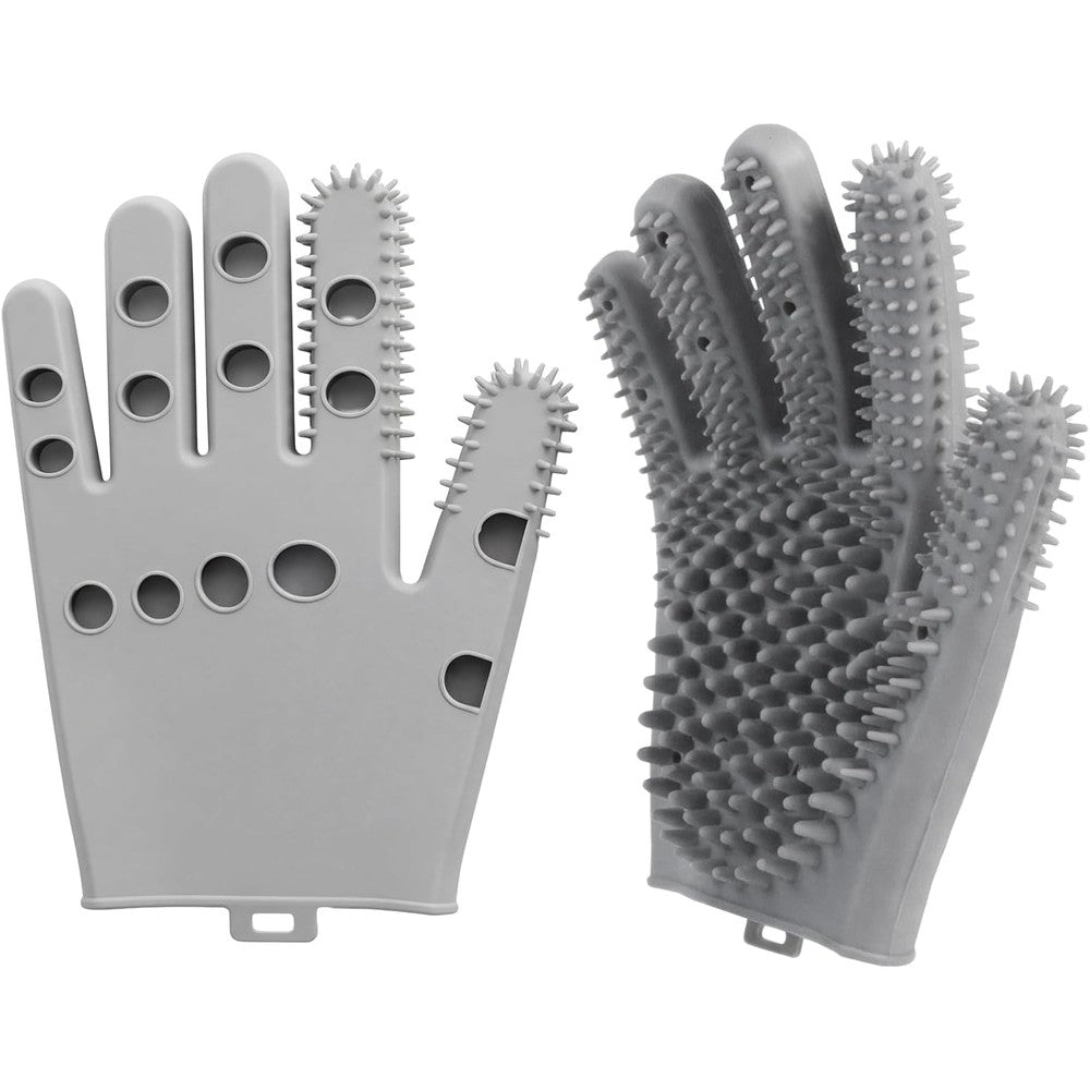 WAGINGROO pet grooming glove grey large front view pet hair removal tool