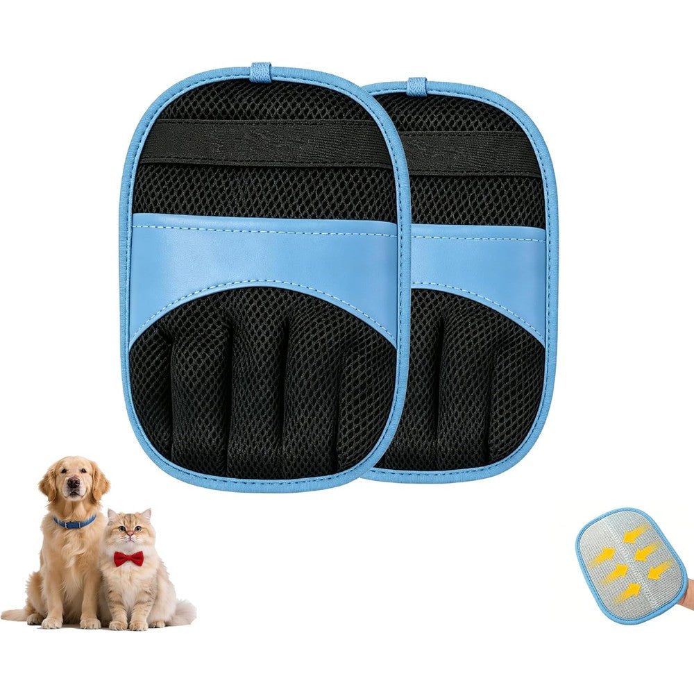 Healthcons 2 Pack Magic Brush Pet Hair Remover Glove front view blue