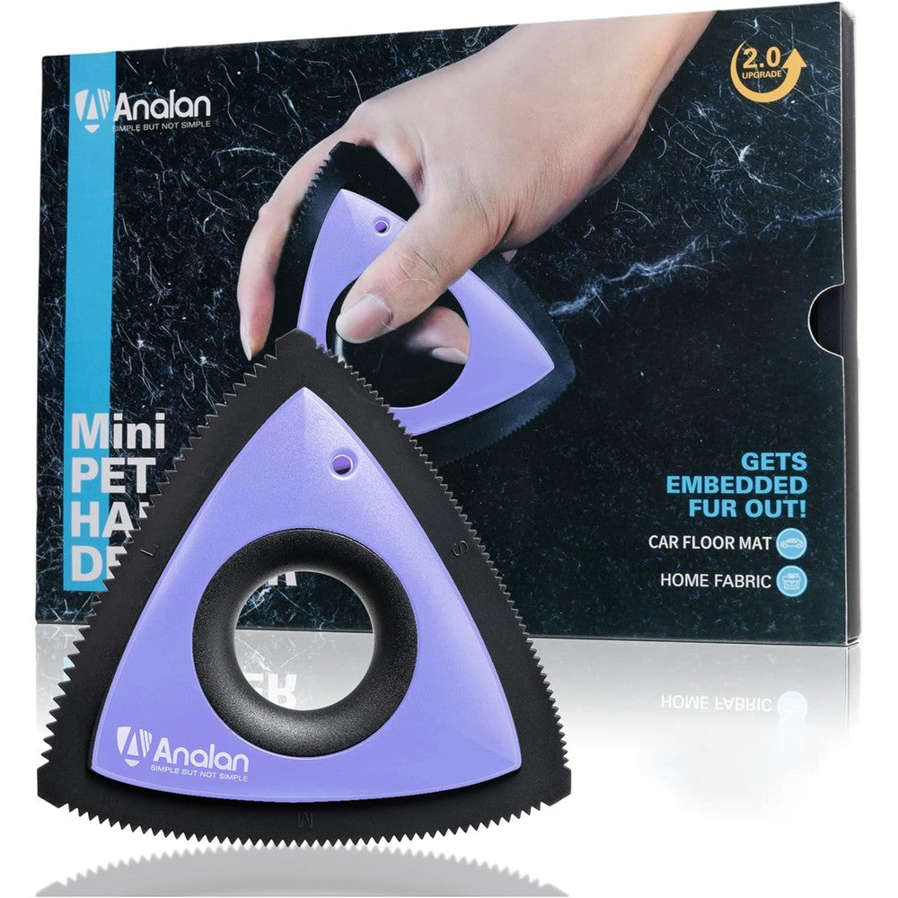 Analan Mini Pet Hair Remover purple triangular front view
