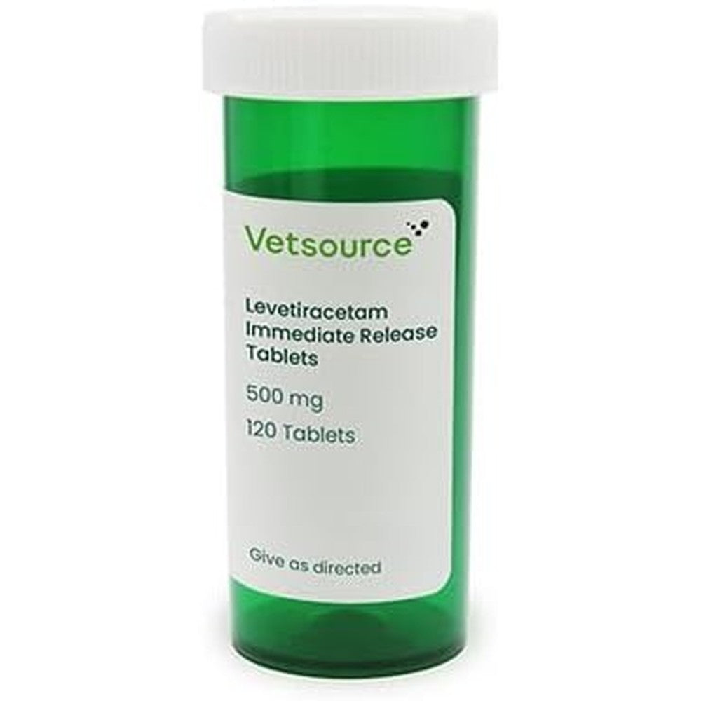 Vetina Pharmacy Levetiracetam 500 mg 120 Tablets bottle front view showing the prescription pet medication label.
