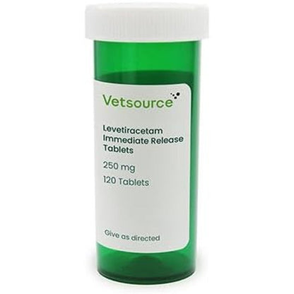 Generic Levetiracetam 250 mg tablets bottle front view for pet seizure management