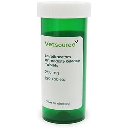 Generic Levetiracetam 250 mg tablets bottle front view for pet seizure management