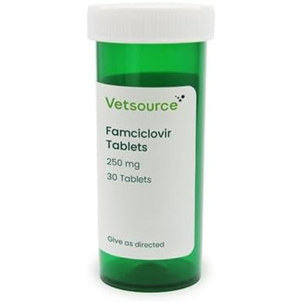 Generic Famciclovir 250mg tablets bottle front view for cats