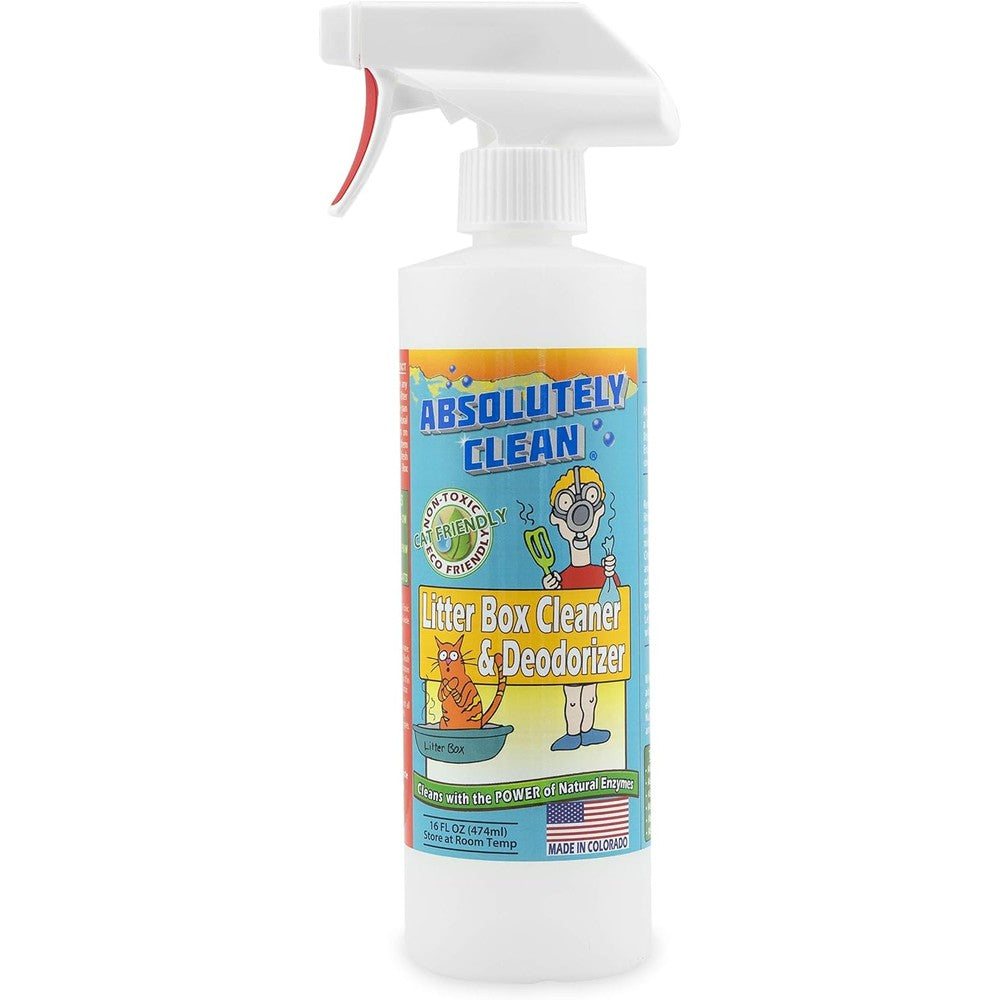 Absolutely Clean Litter Box Cleaner And Odor Eliminator Natural Enzyme Deodorizer Spray Sixteen Fluid Ounces