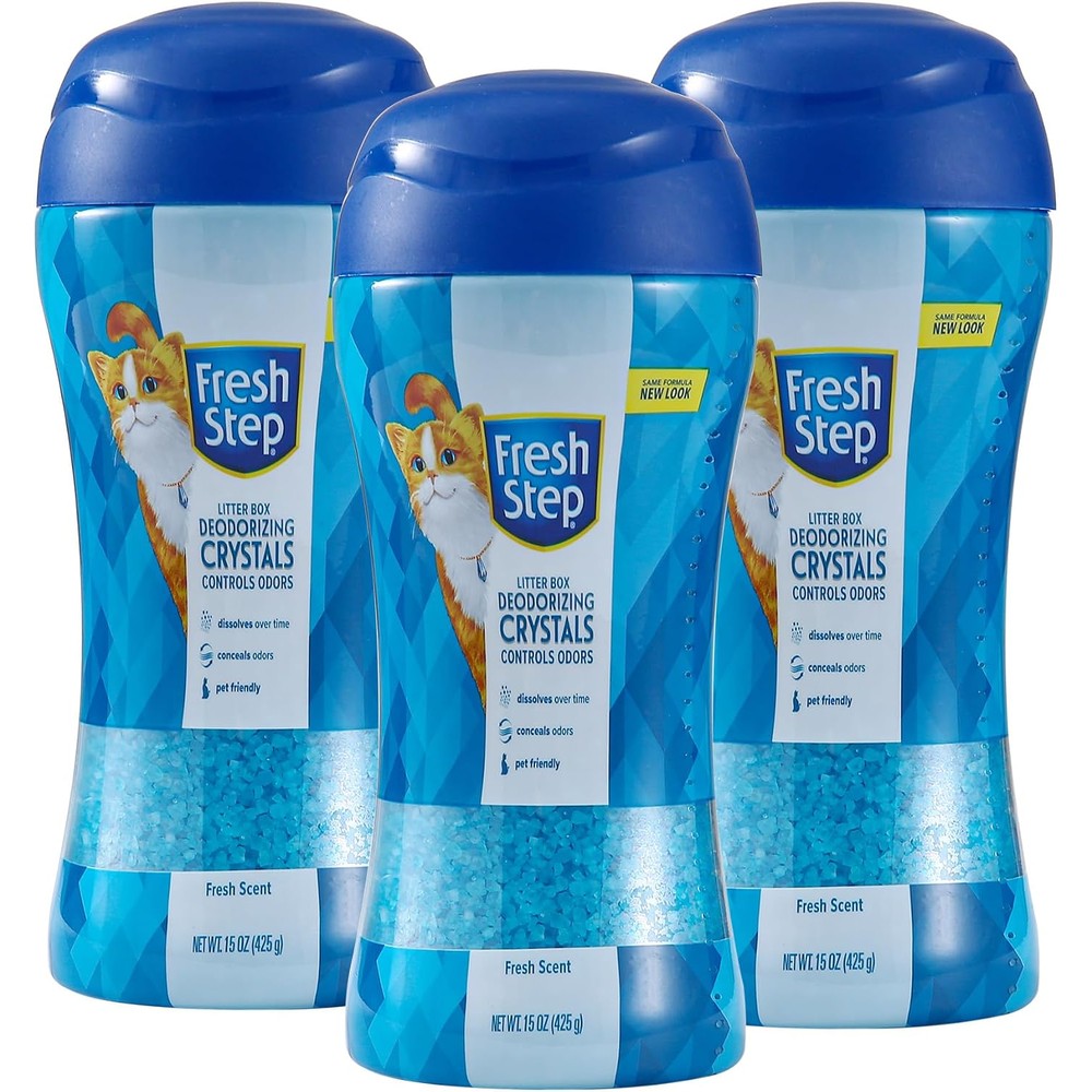 Fresh Step Cat Litter Crystals Deodorizer In Fresh Scent Non Toxic Odor Neutralizing Crystals For Litter Boxes Multi Cat Extended Supply 15 Ounce 3...