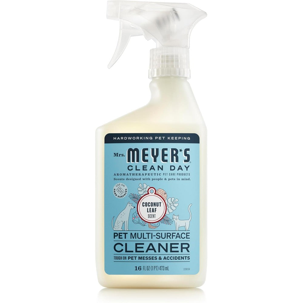 Mrs. Meyer's Clean Day Pet Multi-Surface Cleaner Coconut Leaf front view bottle for pet odor removal.