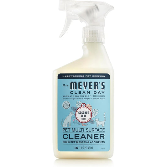 Mrs. Meyer's Clean Day Pet Multi-Surface Cleaner Coconut Leaf front view bottle for pet odor removal.