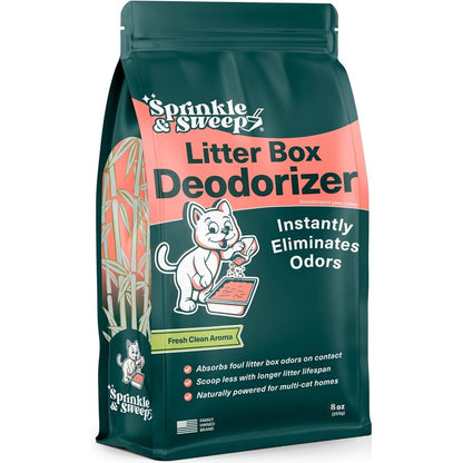 Sprinkle and Sweep Litter Box Deodorizer front packaging eight ounce bag