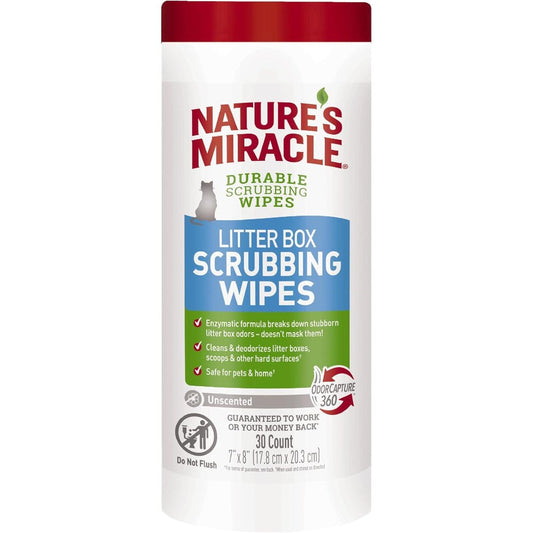 Nature's Miracle Litter Box Scrubbing Wipes Enzymatic Pet Odor Eliminator For Cats 30 Count