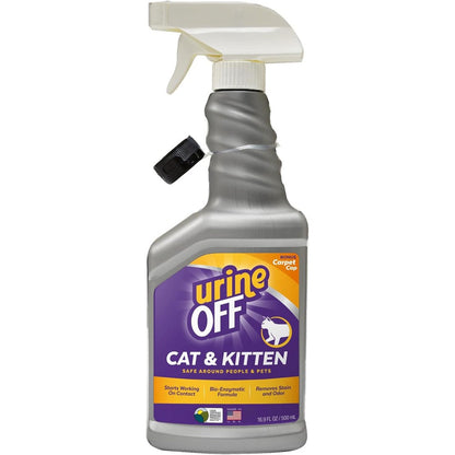 UrineOFF Kitten And Cat Odor And Stain Remover Bio Enzymatic Fresh Scent Carpet Cleaner Spray Imported From USA 16.9 Ounces 500 Milliliters