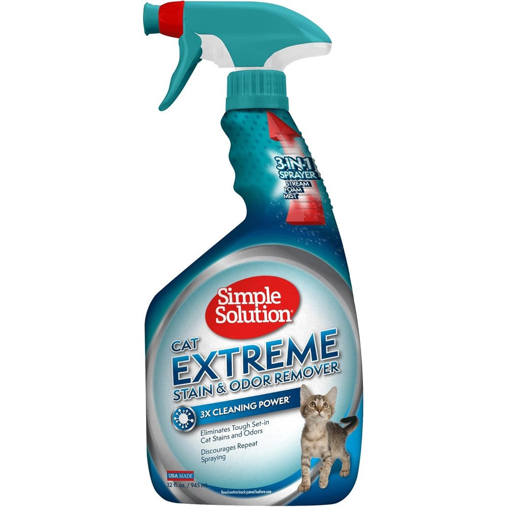 Simple Solution Extreme Cat Stain And Odor Remover front view bottle with professional enzymatic cleaner label.
