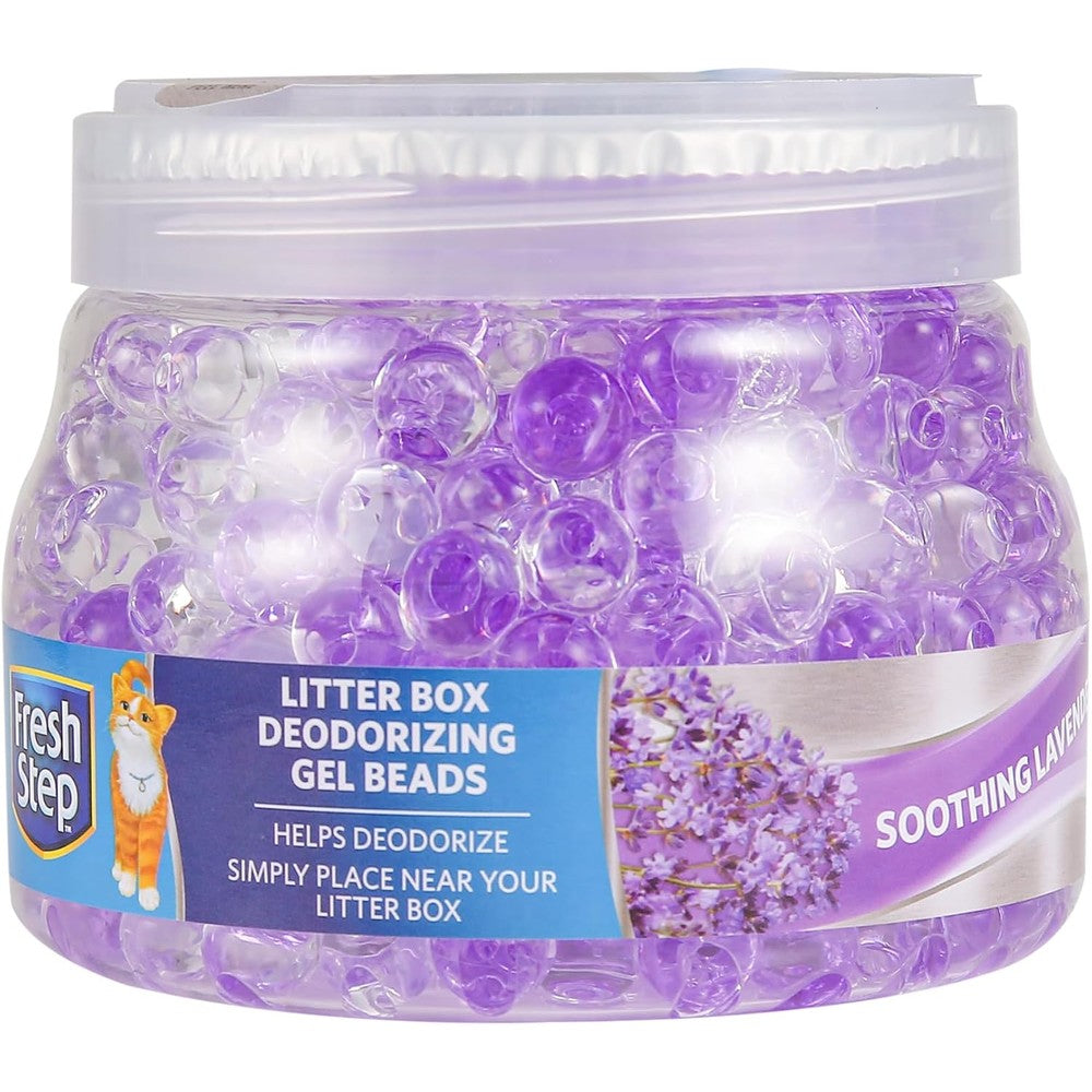 Fresh Step deodorizing gel beads front view showing the twelve ounce jar