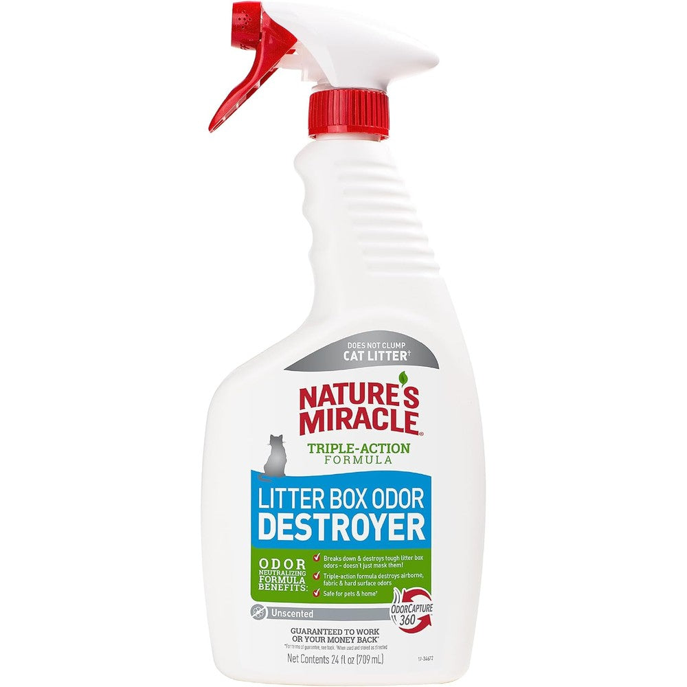 Nature's Miracle Litter Box Odor Destroyer front view bottle for cat urine elimination.