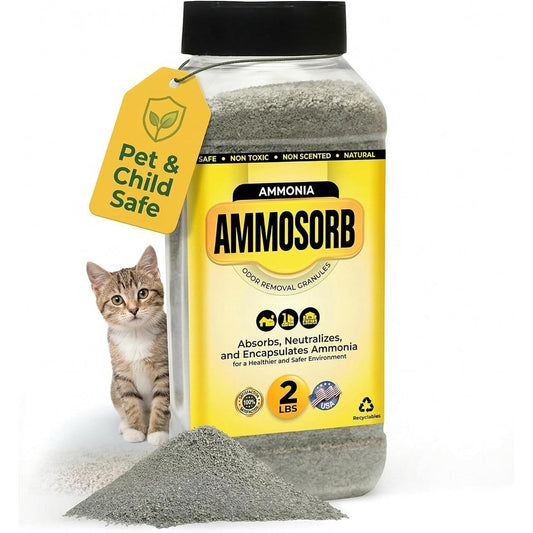 AMMOSORB Natural Cat Litter Deodorizer Granules Fragrance Free Ammonia Odor Eliminator For Multi Cat Households Urine Neutralizer Two Pound