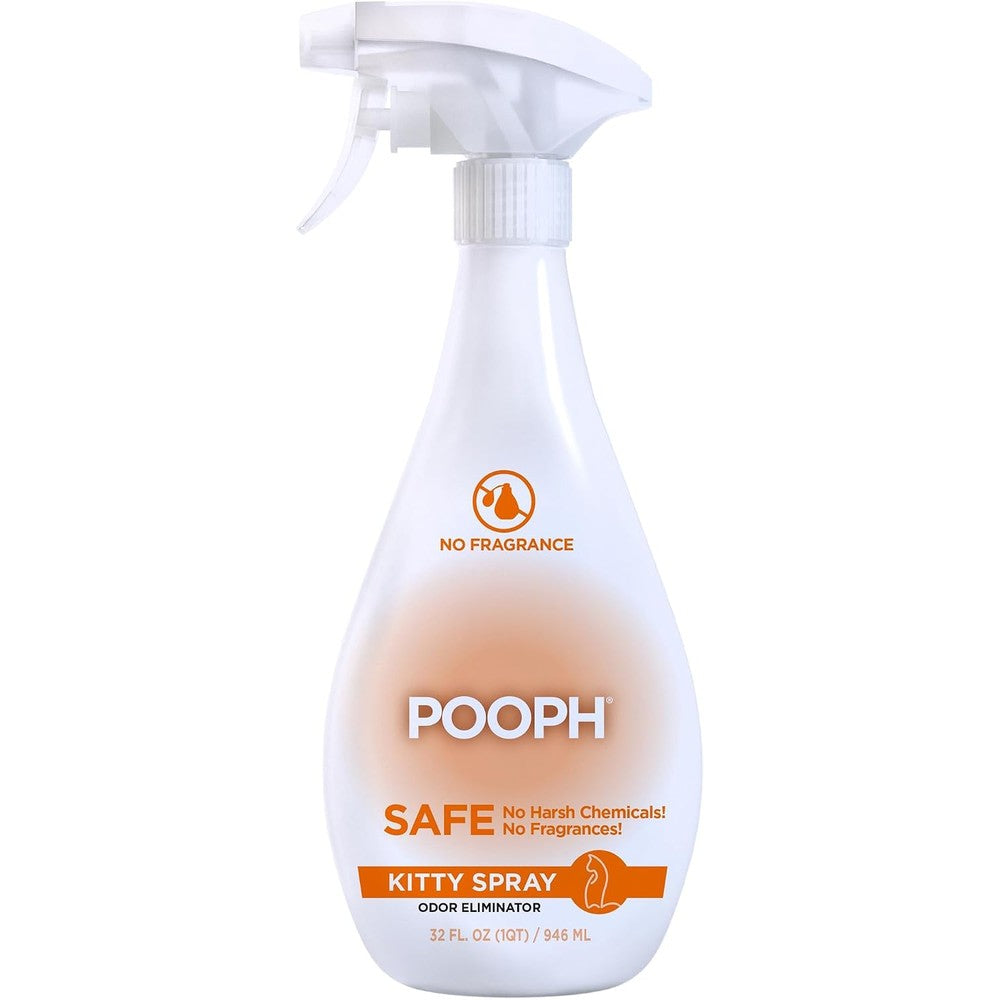 Pooph Kitty Odor Eliminator thirty-two fluid ounce spray bottle front view showing product packaging