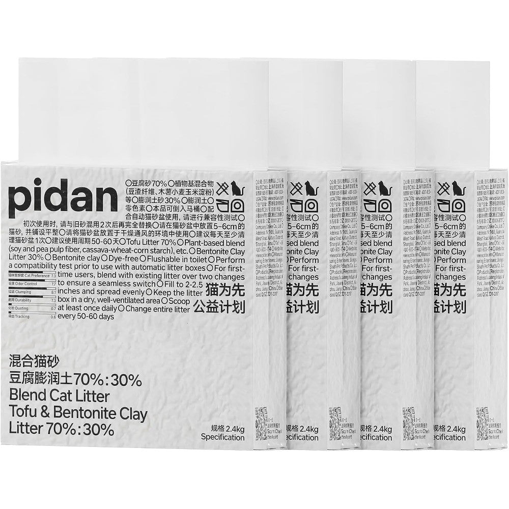 Pidan Mix Cat Litter Tofu And Bentonite Blend 70 To 30 Ratio Fast Clumping And Flushable Formula 5.3 Pounds Pack Of 4 Bags