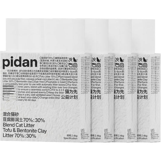 Pidan Mix Cat Litter Tofu And Bentonite Blend 70 To 30 Ratio Fast Clumping And Flushable Formula 5.3 Pounds Pack Of 4 Bags