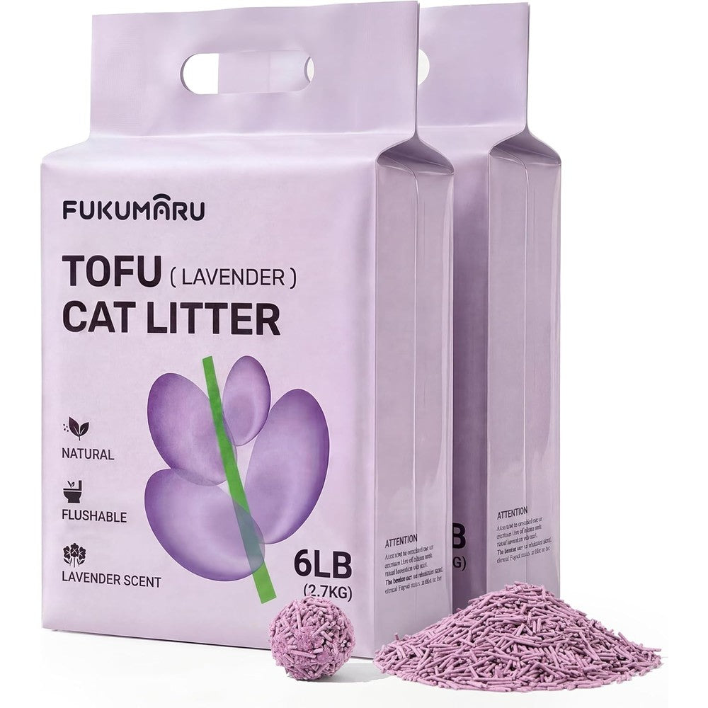 Fukumaru Tofu Cat Litter Lavender Scent Firm Clumping Natural Odor Control Low Dust Flushable Plant Based Pellets 12 Pound Pack Of 2