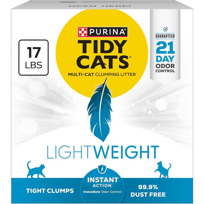 Purina Tidy Cats LightWeight Instant Action Clumping Cat Litter For Multiple Cats 99.9 Percent Dust Free Natural Clay Formula 17 Pound Box