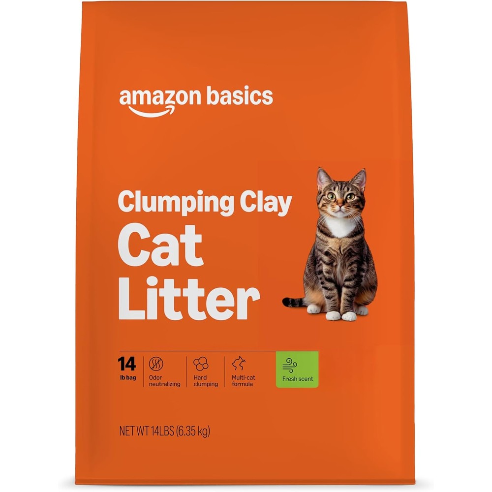 Amazon Basics Clumping Cat Litter, Fresh Scent, Hard Clumping Formula, 14 Pound Bag For Multi-Cat Households